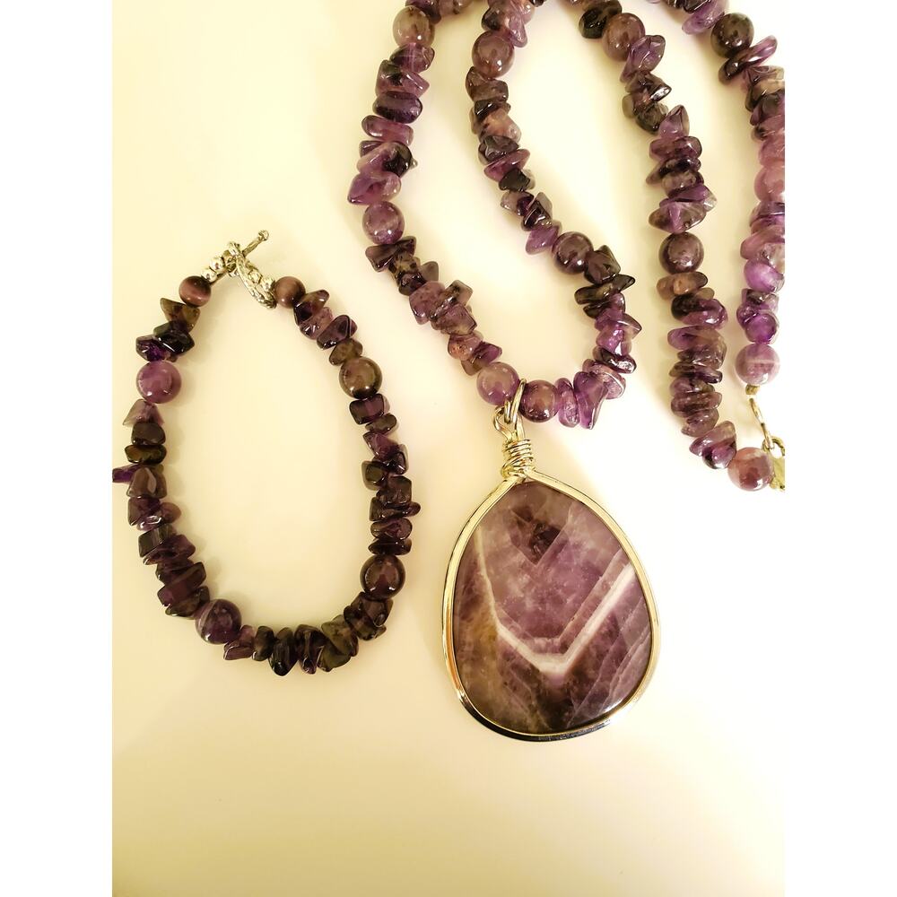 Vintage Natural Amethyst Sterling Silver Necklace and Bracelet Set